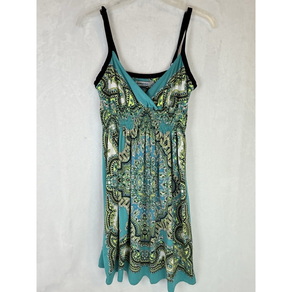 Bailey Blue Paisley Tunic Dress M Aqua Boho‎ Stretch Sleeveless Empire Waist